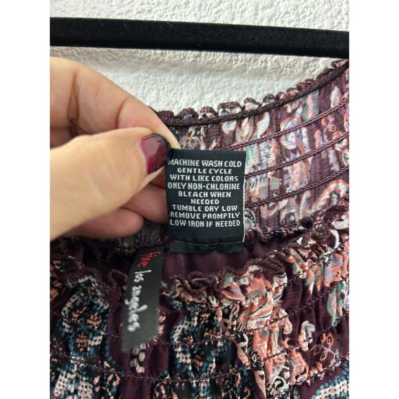 Fire Los Angeles Dress‎ Purple Paisley Boho Peasant Hi-Lo Ruched Off Shoulder M - Picture 10 of 12